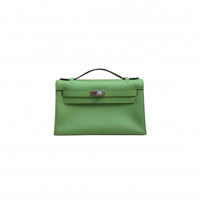HERMES MINI KELLY FIRST GENERATION EPSOM AVOCADO GREEN SILVER BUCKLE (22*14*7cm) 